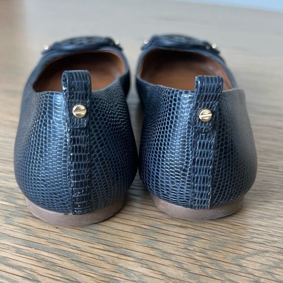 Tory Burch Mini Miller Leather Logo Flats Matte Micro Tejus Print Navy Blue 8.5 - Picture 8 of 13